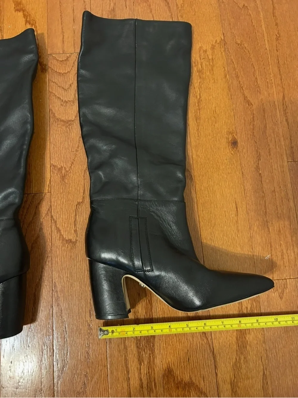 Sam Edelman Black Leather Knee High Boots Size 8 Block Heel Pointed Toe Chic
